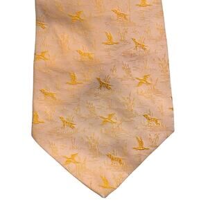 Vtg The Treasury Gold Yellow‎ Men flying Bird Neck Tie Hunting